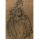 Walter Sauer (1889-1927)Breton womanCharcoal on paper. Signed at lower right. Framed. 76 x 54 cm