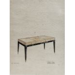 Eugene Printz (1879-1948)Study of a desk, ca 1936Pencil and watercolour on paper. Signed and