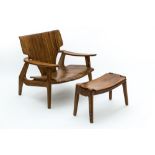 Olivier de Schrijver (Born in 1958)ZenTeakwood armchair and ottoman. Manufacturer's stamp, signed