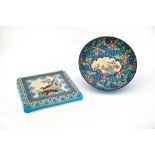 LongwyA dish stand and large bowlMulti-coloured enamel, stand is decorated with a pheasant, bowl