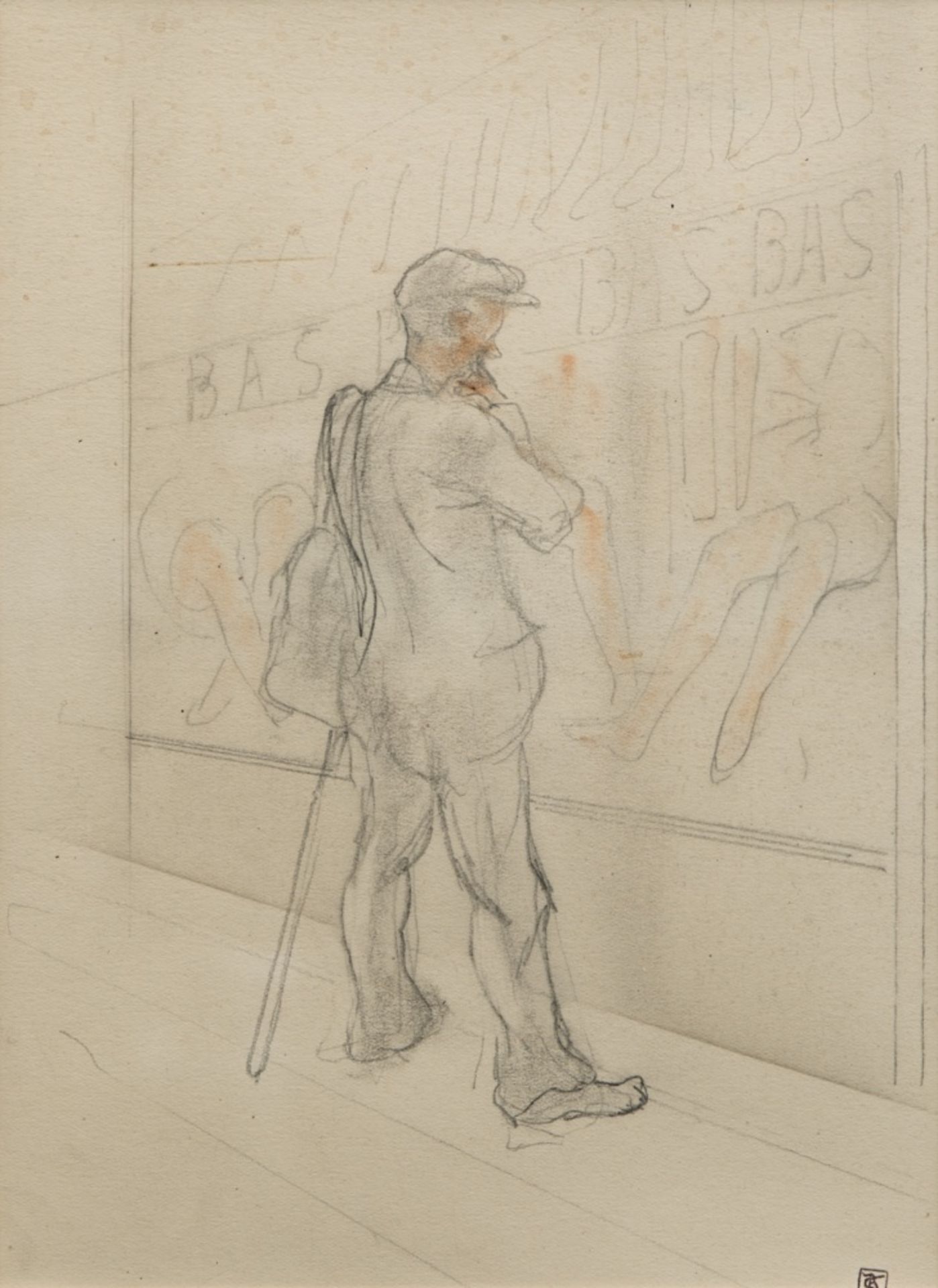 Armand Rassenfosse (1862-1934)Man in front of a lingerie shop/Man smokingTwo-sided drawing in pencil