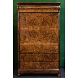 19th century Austrian workBidermeier secretaryWalnut and burr walnut. Three drawers at the bottom