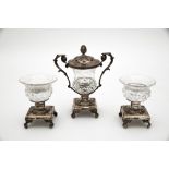 Silver lotComprises a silver and cut and engraved crystal condiment set including a pot with a