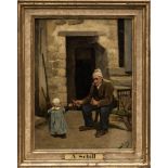 Adolf Schill (1848-1911)Grandfather with his grand-daughterOil on panel. Signed at lower right.