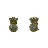 Pair of diamond earrings 18 kt white gold each set with a +/- 0.20 ct old-cut diamond, surrounded