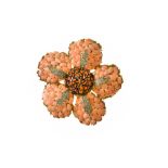 Large flower brooch 18 kt yellow gold, the petals are set with coral cabochons and small