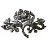 19th century flower brooch Vermeil and silver, depicting a flower and its foliage set with rose-cut