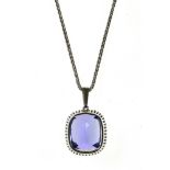 Tanzanite pendant 34.81 ct 18 kt white gold, set with a 34.81 ct cushion-cut tanzanite (GIA