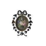 Painted miniature brooch 18 kt yellow gold and silver, set with a painted miniature depicting a