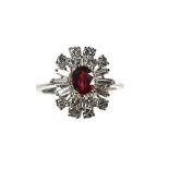 Ruby ring 1.01 ct 18 kt white gold, set with a 1.01 ct untreated oval ruby (GIA certificate n°