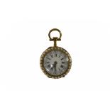 Small lady's pocket watch 18 kt yellow gold, white dial, Roman and Arabic numerals. The back is