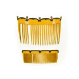 Lot of 2 Belle Epoque combs Made of horn: the larger one is set with rose-cut diamonds mounted on