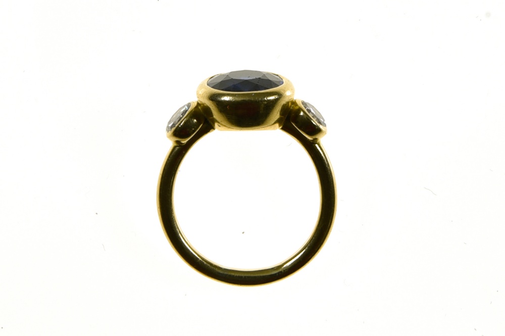 Frohmann Frères Sapphire ring 3.23 ct 18 kt yellow gold, set with a round 3.23 ct blue sapphire, - Image 3 of 5