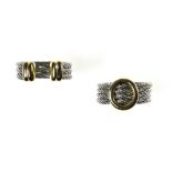 Fred Paris Lot of two "Force 10" rings "Cable" steel and 18 kt yellow gold. One is open, the other