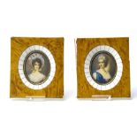 18th century French school Two portraits of a lady, Miniatures on ivory. Framed. Tag on the back