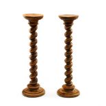 Neo-renaissance style work Pair of twisted columns, Carved, weathered oak. Flaw in one of the