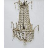 20th century work Chandelier, Glass and crystal, shaped like a drawstring pouch. Height (cm) : 65 -