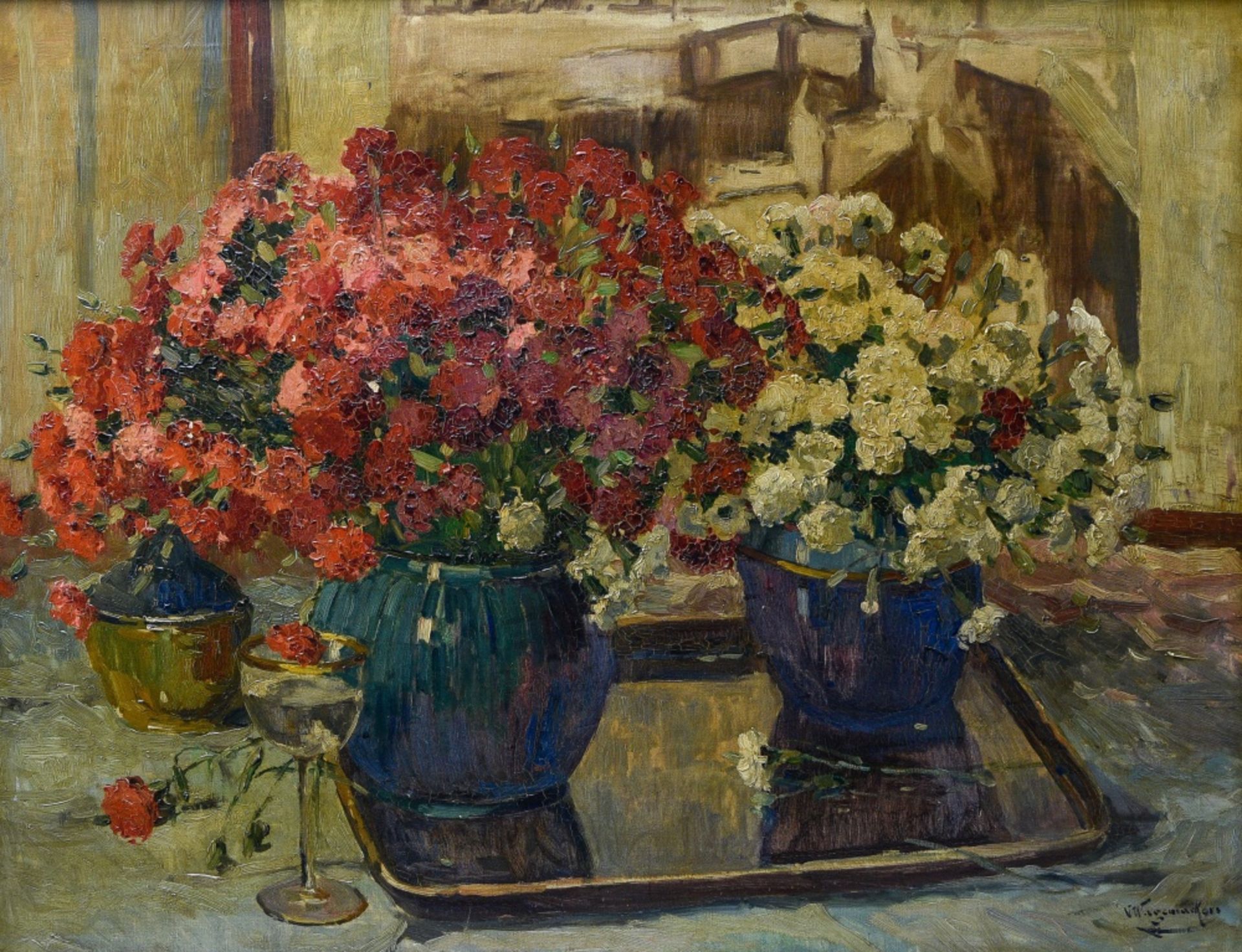 Victor WAGEMAEKERS (1876-1953) Floral composition, Oil on canvas. Signed at lower right. Framed