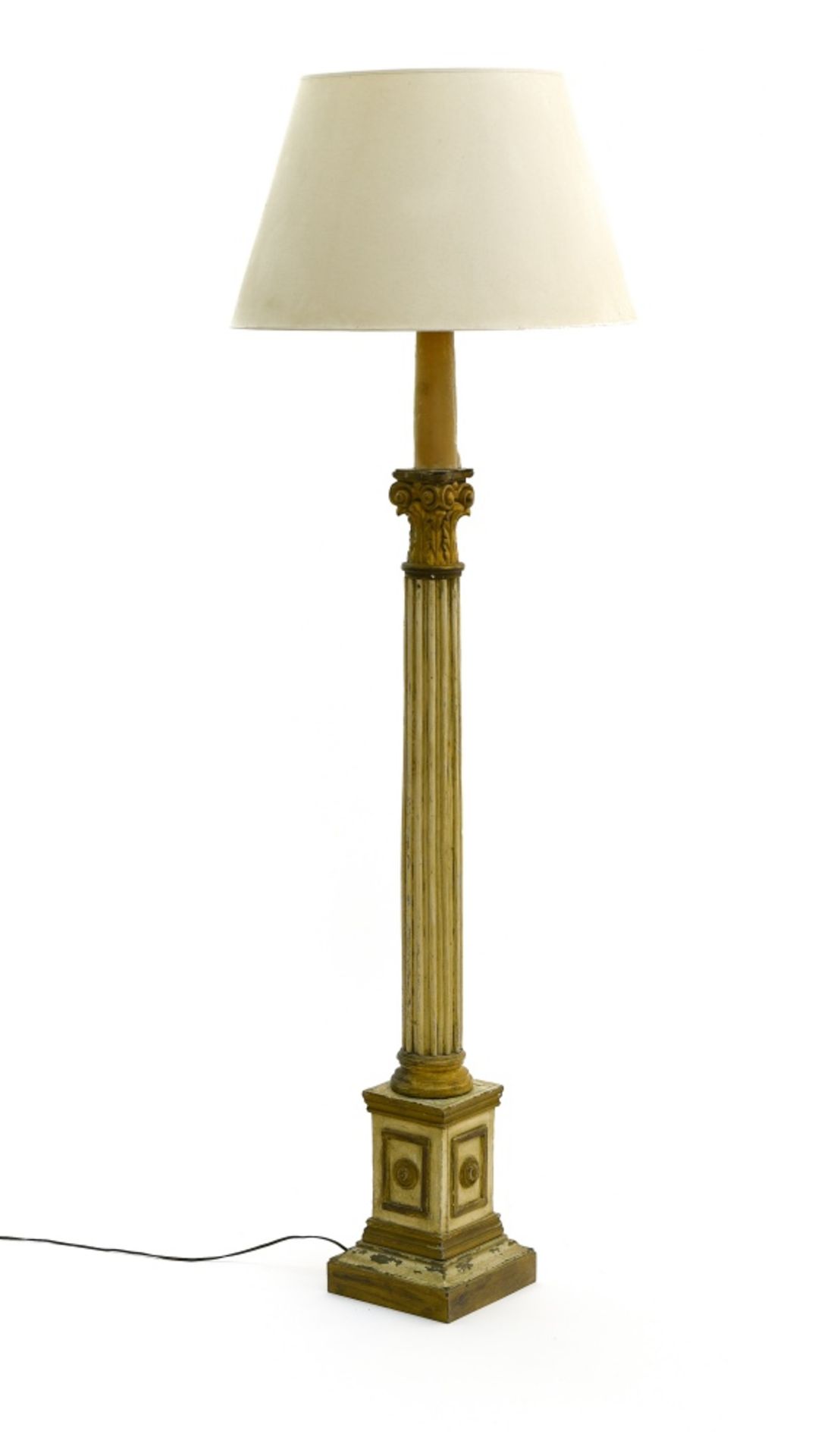 Neoclassical-style work Floor lamp, Weathered wood forming a fluted Corinthian column. Weathered