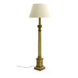 Neoclassical-style work Floor lamp, Weathered wood forming a fluted Corinthian column. Weathered