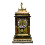 Louis XIV era work Large cartel clock, Red tortoiseshell marquetry inlaid with copper and pewter,