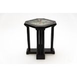 Early 20th century work Smoker's table, Black-lacquered wood, cross-shaped feet carved with