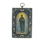 Russian work, 1896-1907 Travel icon, Composed of a silver frame inlaid with cloisonnŽ enamel, and a