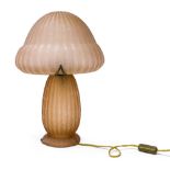 DAUM Nancy Art Deco mushroom lamp, Pink satinised frosted glass decorated with acid-bitten