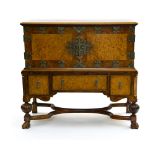 Dutch colonial work Cabinet, Burl veneer and silvery metal fittings with Orientalist dŽcor.