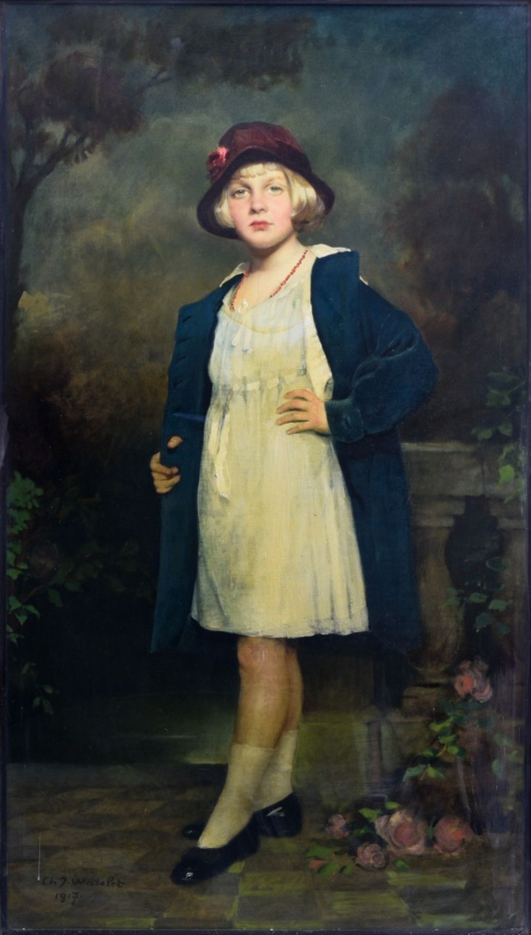 Charles Joseph WATELET (1867-1954) Full portrait of a young girl, 1917, Oil on canvas, signed and