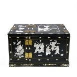 China, 20th century Toiletry kit, Black-lacquered wood, decorated with mother-of-pearl inlays