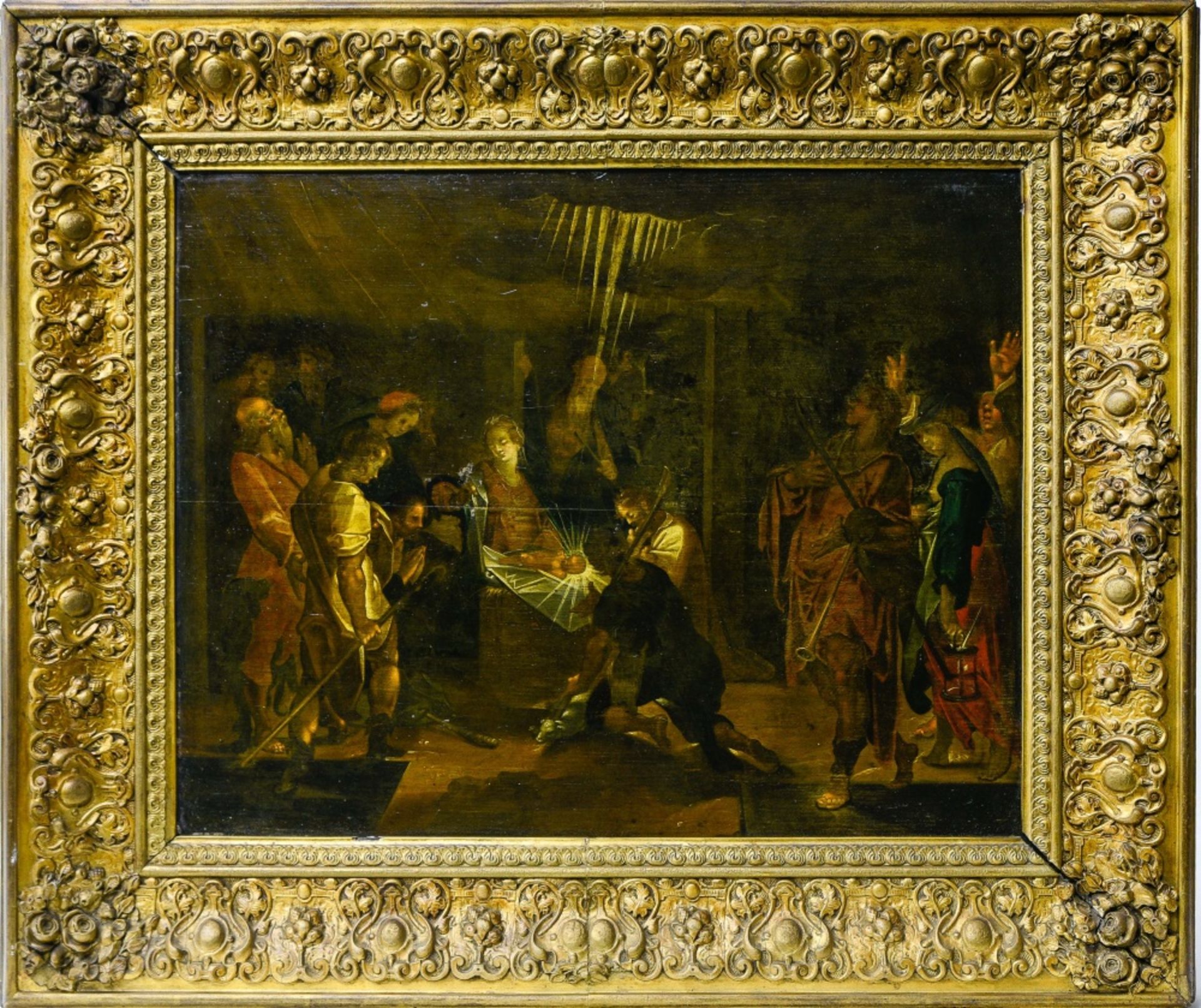 17th century Italian school The shepherds' worship, Oil on panel. Framed Height (cm) : 52 - Width ( - Image 2 of 3