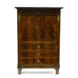 19th century work Empire secretary, Mahogany and mahogany veneer, with four drawers and a roll-top.