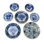 Delft Set of seven dishes, Blue and white earthenware. Various signatures. - - -