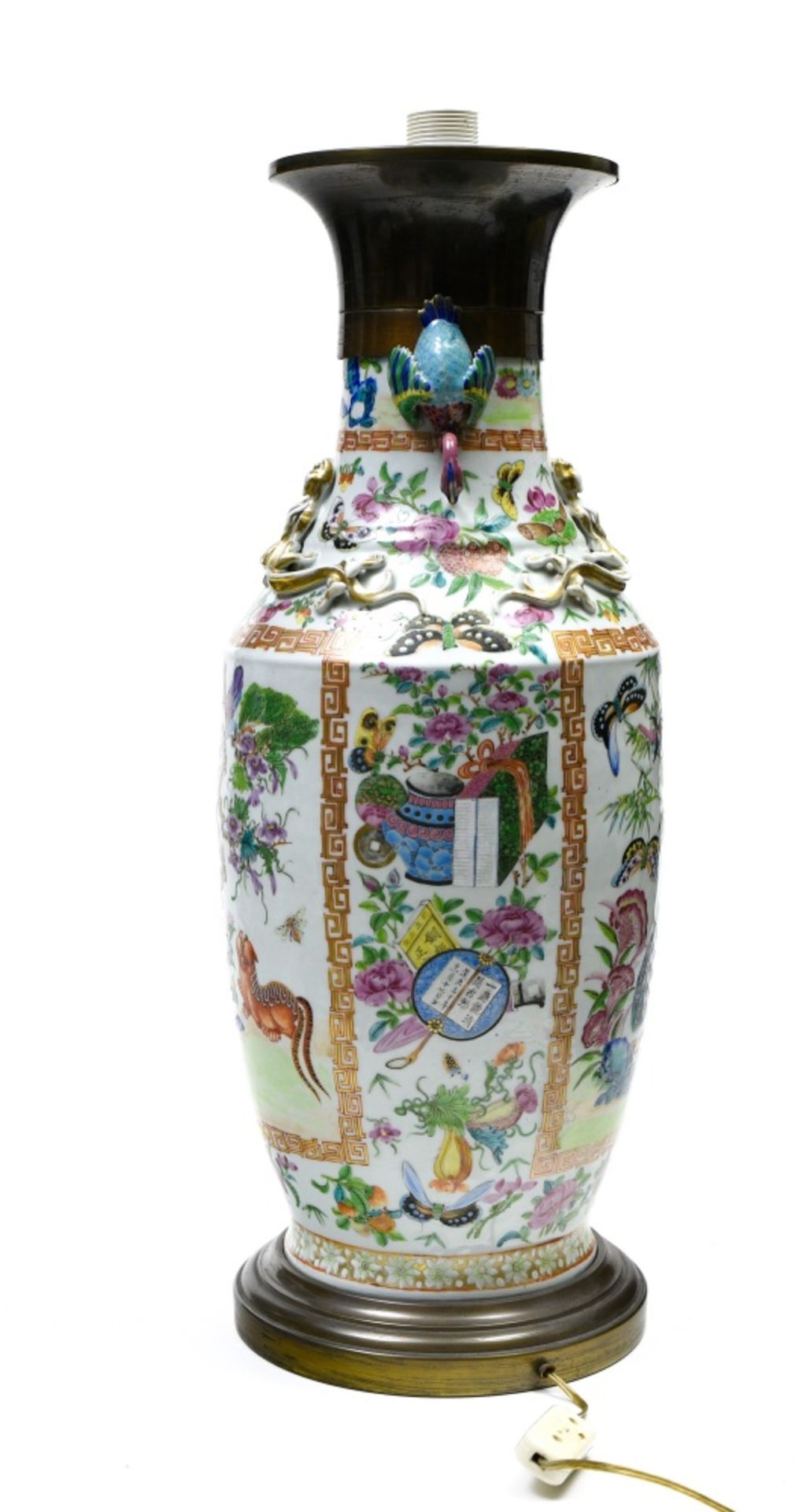 China, 19th century Large Famille Rose vase converted to lamp, Famille Rose porcelain, decorated - Image 2 of 4