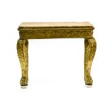 18th century Italian work Pair of end tables, Carved giltwood decorated with rinceaux, acanthus