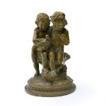 ZANIBI (XIX-XXe) Two children and a bird, Weathered terracotta sculpture, signed and numbered. Small
