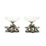 English work Pair of centrepieces, Silvery metal and cut crystal. Silversmiths' hallmarks. Height (