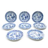 China, 18th-19th century Set of eight plates decorated with a scholar and his apprentice, Blue and