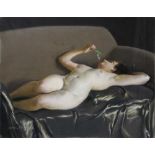 Early 20th century school Female nude with a lily of the valley, Pastel on paper marouflaged on
