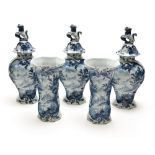 De Porceleyne de Byl Delft, 18th century Garniture of stags, Composed of five blue and white