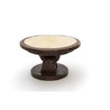 Art Deco style work Side table, Circular, made of chiselled oakwood, surface upholstered in