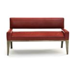 Contemporary work Set of four benches, Completely upholstered in red leather, silvery lacquered