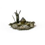 Austria Duck pond inkwell, Viennese bronze and metal. Missing one duck. Height (cm) : 14 - Width (