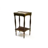 Louis XVI-style work Small side table, Mahogany and gilt bronze, onyx marble surface. (Some damage