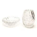 VAL SAINT LAMBERT Large vase and large bowl, Colourless cut crystal. Each piece is signed. Small