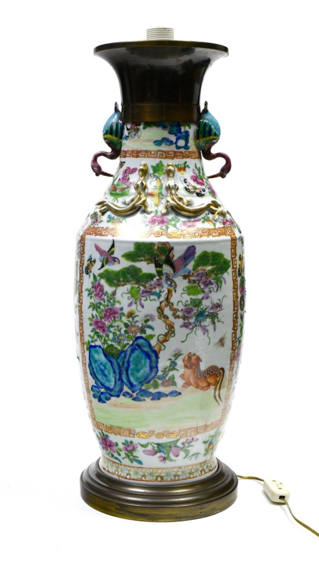 China, 19th century Large Famille Rose vase converted to lamp, Famille Rose porcelain, decorated