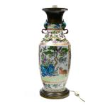 China, 19th century Large Famille Rose vase converted to lamp, Famille Rose porcelain, decorated