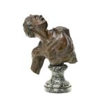 Adrien MERTENS (1910-1968) Bust of a defeated man, Bronze sculpture with brown patina, sea-green