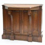 Late 19th century work Large writing desk, Carved oakwood, surface and two front doors open to